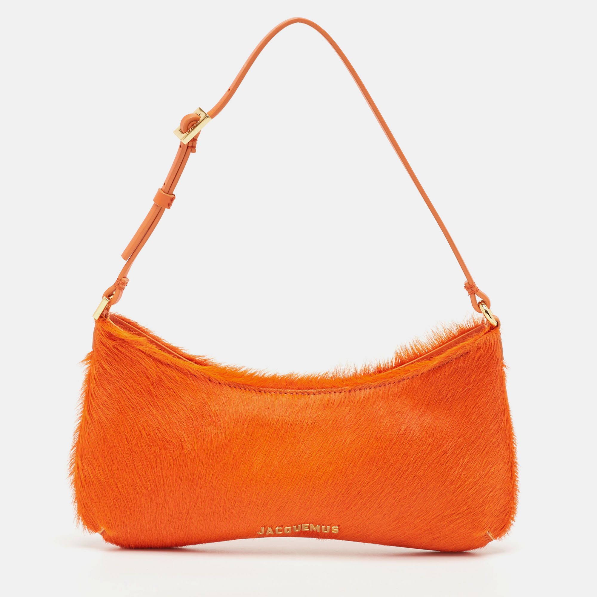 Pre-owned Jacquemus Orange Calf Hair And Leather Le Bisou Baguette Bag