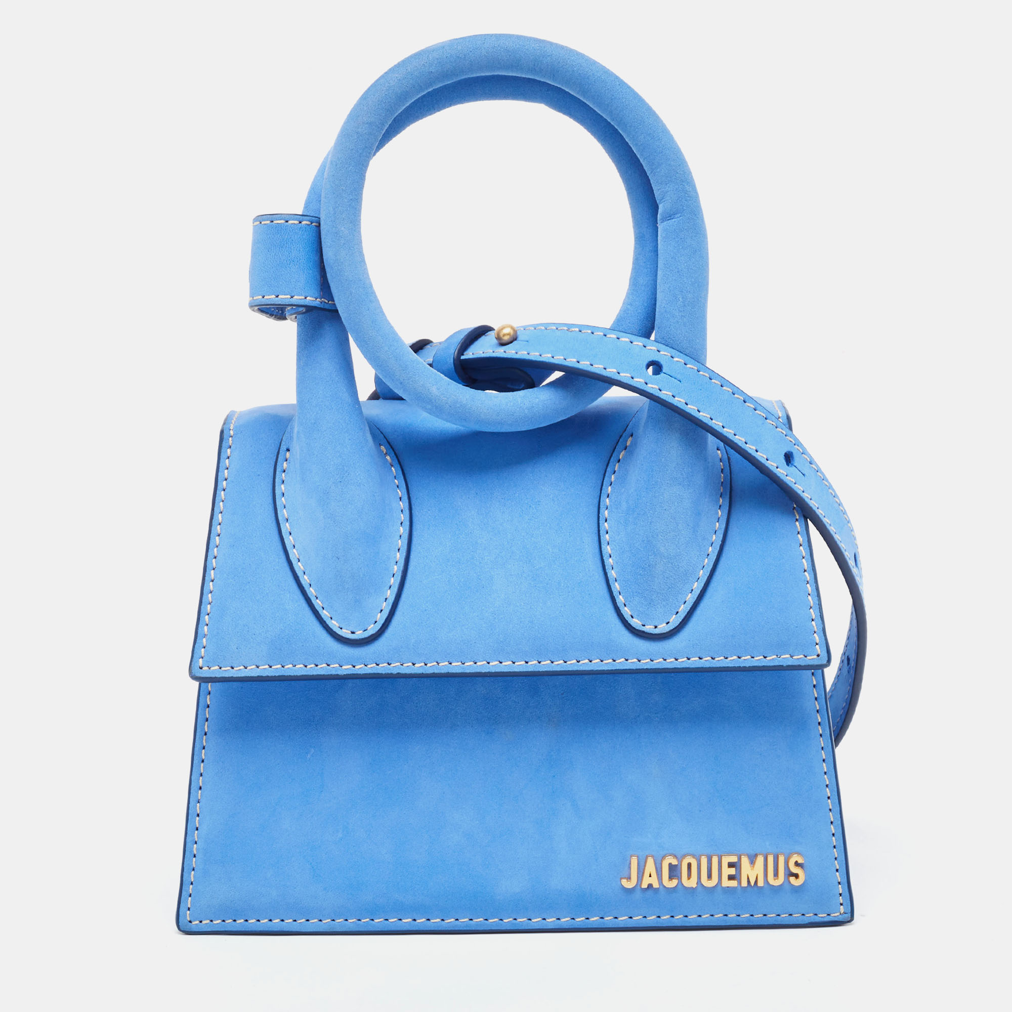 

Jacquemus Blue Nubuck Leather Le Chiquito Noeud Top Handle Bag