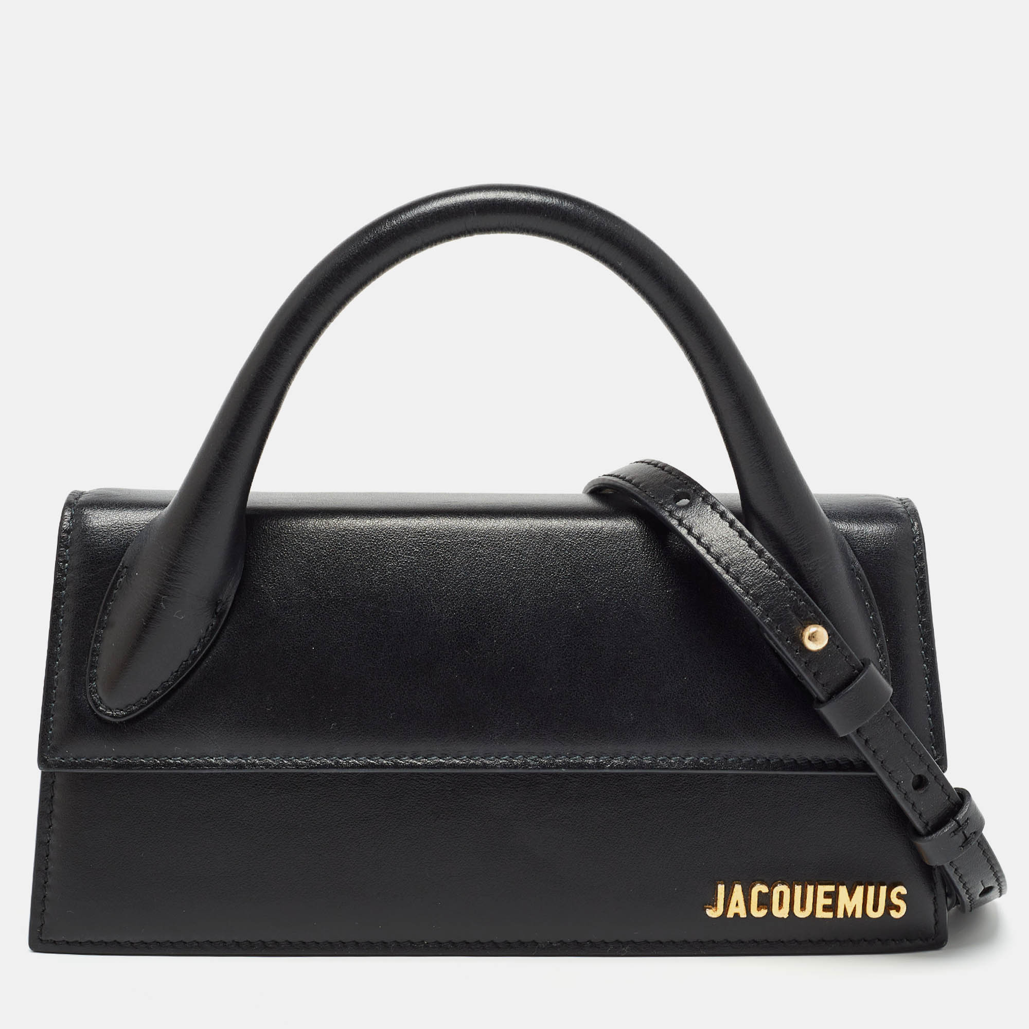 

Jacquemus Black Glossy Leather Long Le Chiquito Top Handle Bag