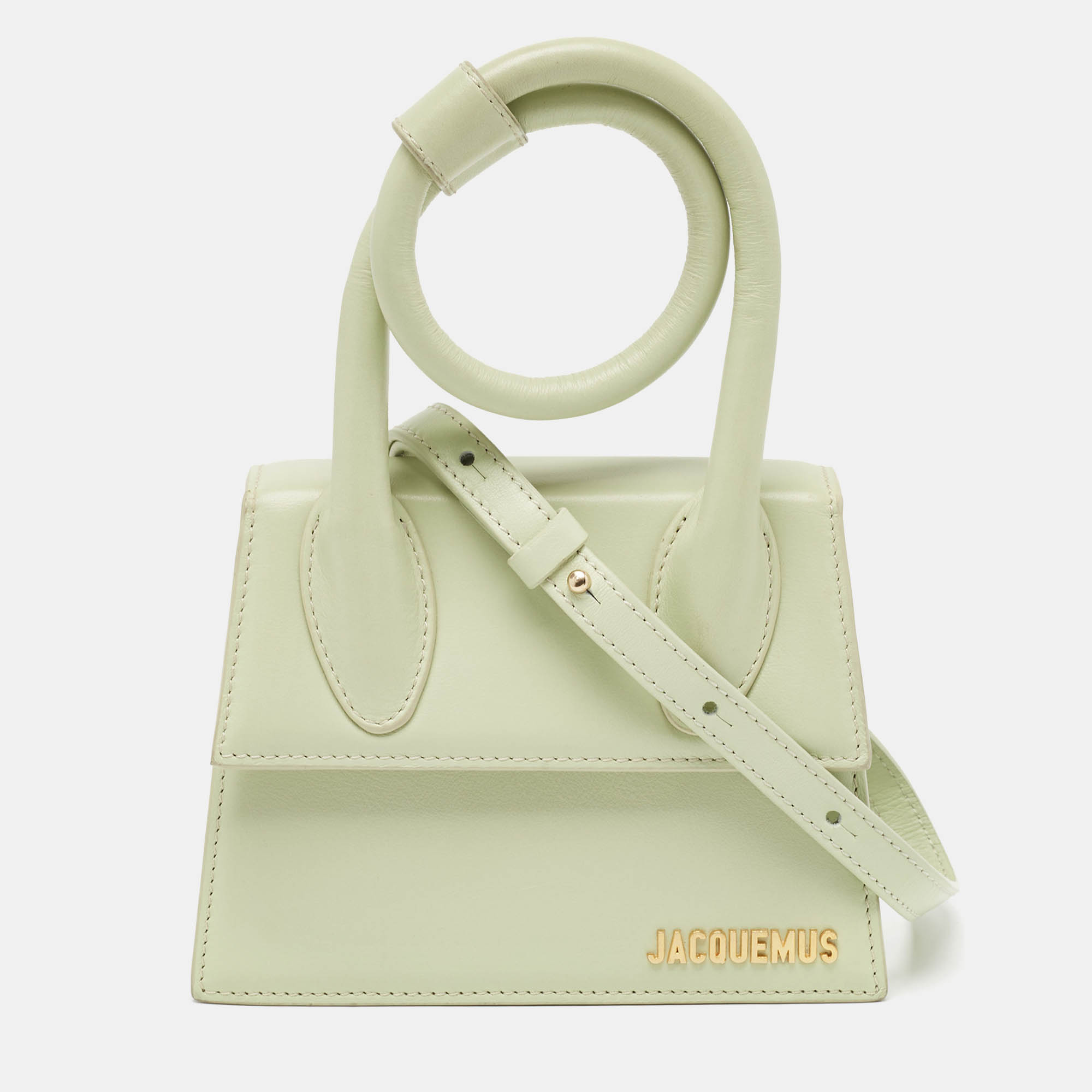 

Jacquemus Light Green Leather Le Chiquito Noeud Top Handle Bag