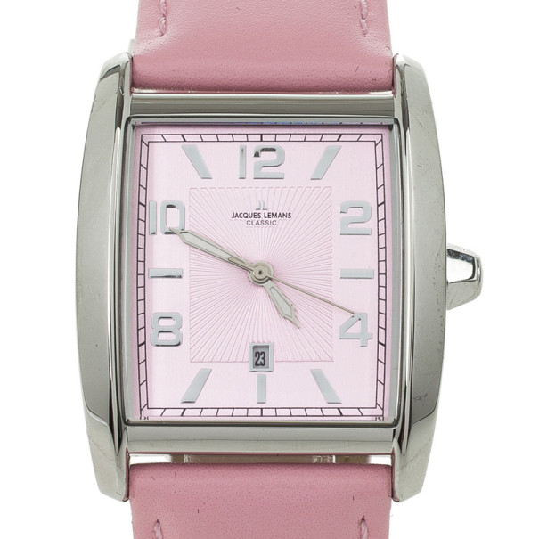 Jacques Lemans SS Leather Pink Quartz 1-1305 Womens Wristwatch 31 MM