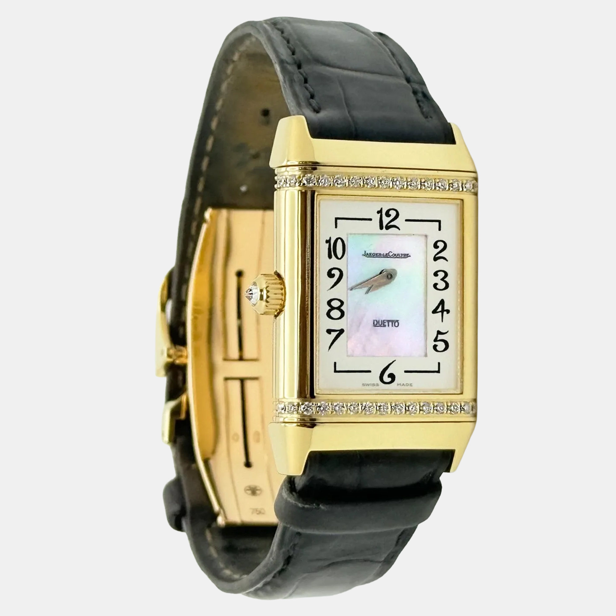 

Jaeger-LeCoultre Reverso Duetto Classique 256.1.75 Manual Mother of Pearl Diamond 18K Gold Women's Wristwatch 23 mm, Silver