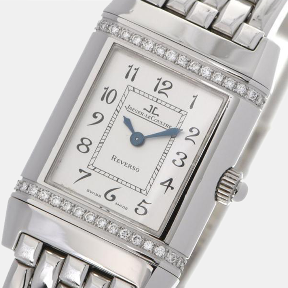 

Jaeger LeCoultre Silver Diamond Stainless Steel Reverso 265.8.08 Quartz Women's Wristwatch 21 mm