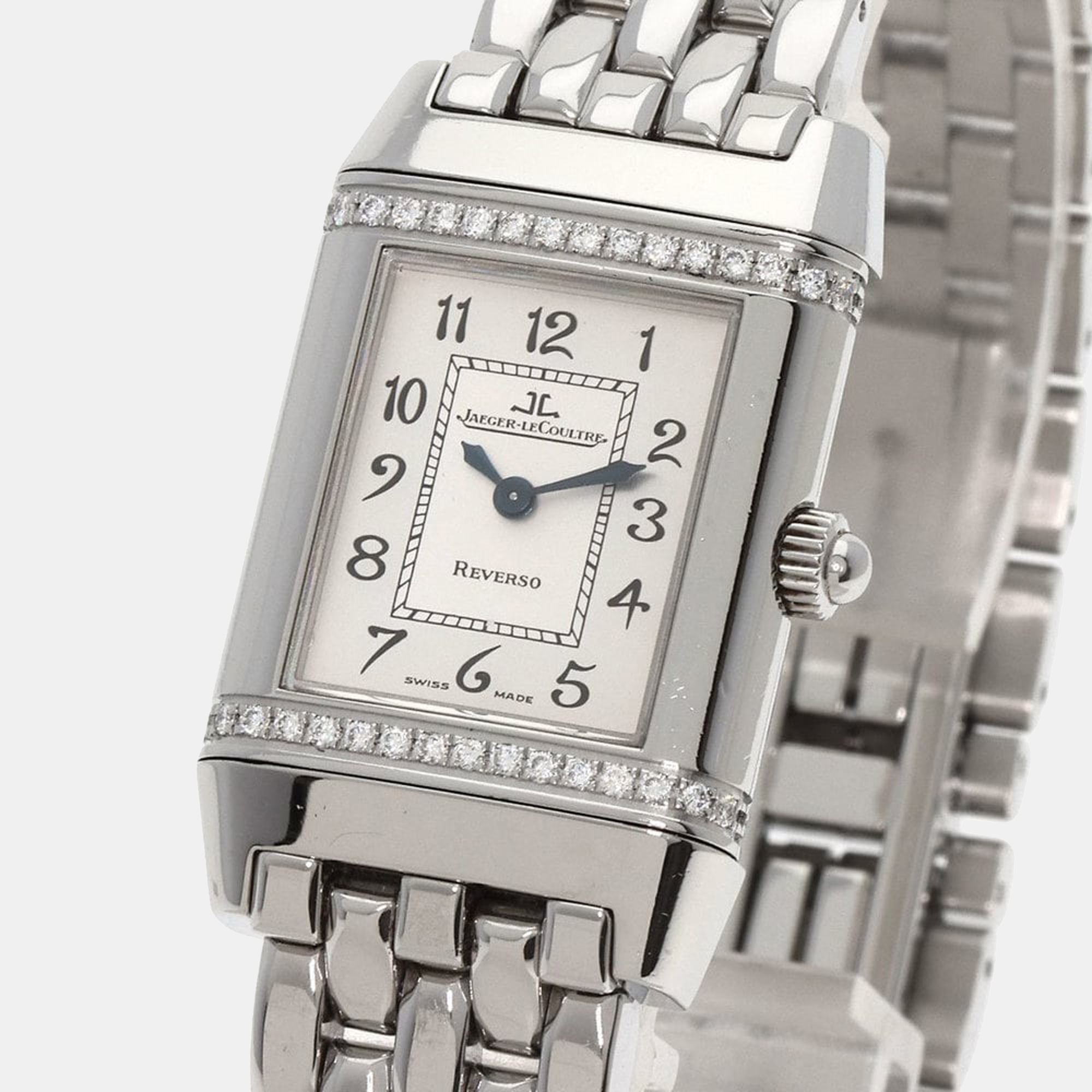 

Jaeger LeCoultre Silver Diamonds Stainless Steel Reverso 265.8.08 Women's Wristwatch 21 mm