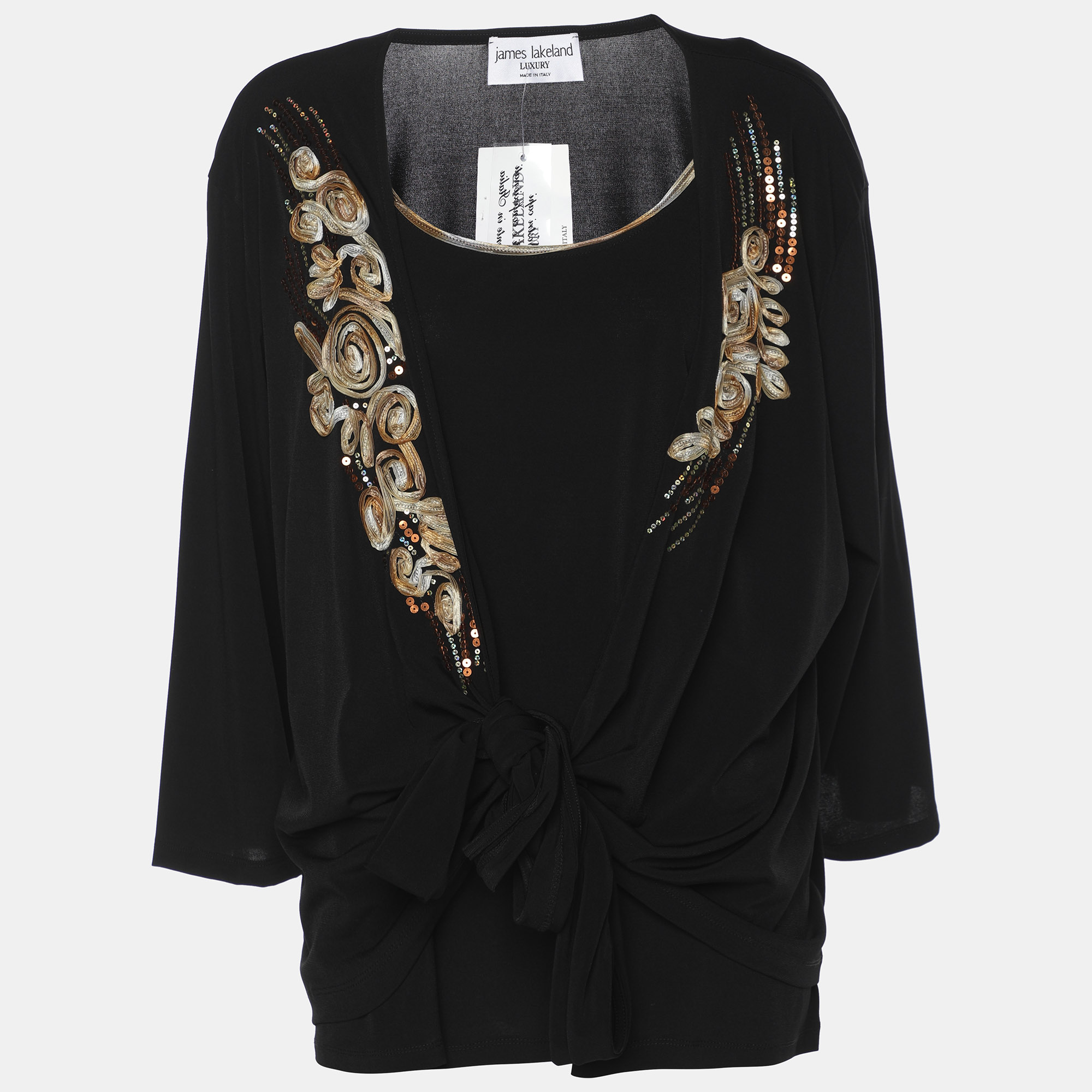 

James Lakeland Luxury Black Stretch Crepe Sequin Embellished Cardigan Set XXL