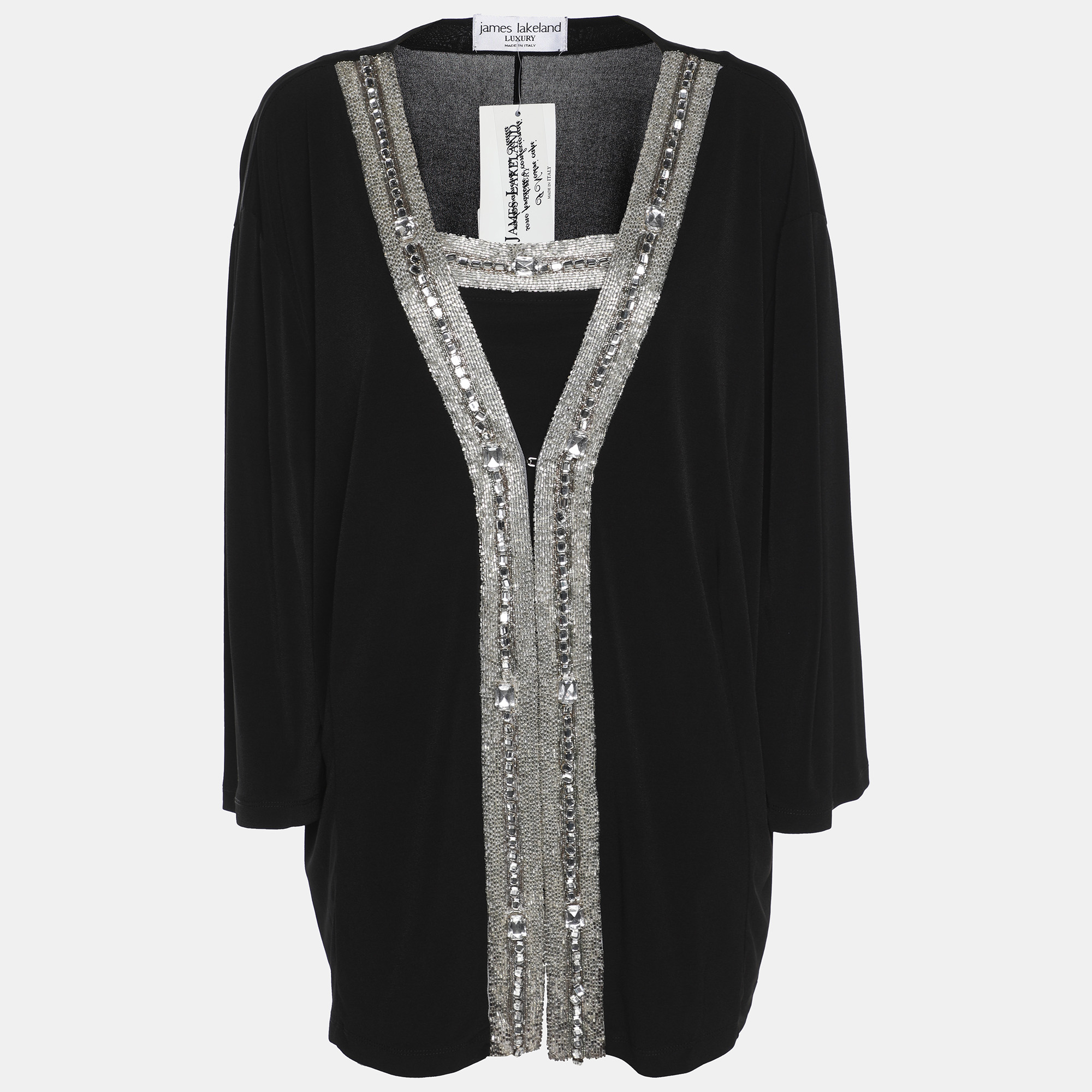 

James Lakeland Black Jersey Embellished Cardigan XL