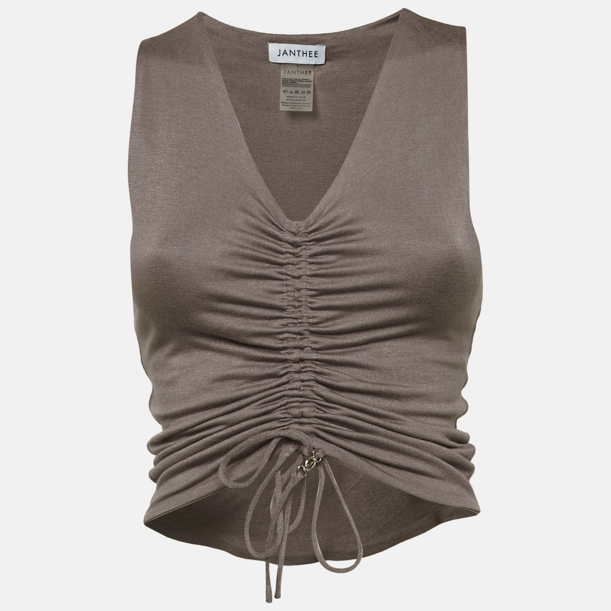 

Janthee Brown Jersey Ruched Sleeveless Top S