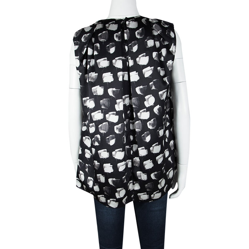 Pre Owned Jason Wu Black Floral Printed Silk Pleat Detail Sleeveless Top M