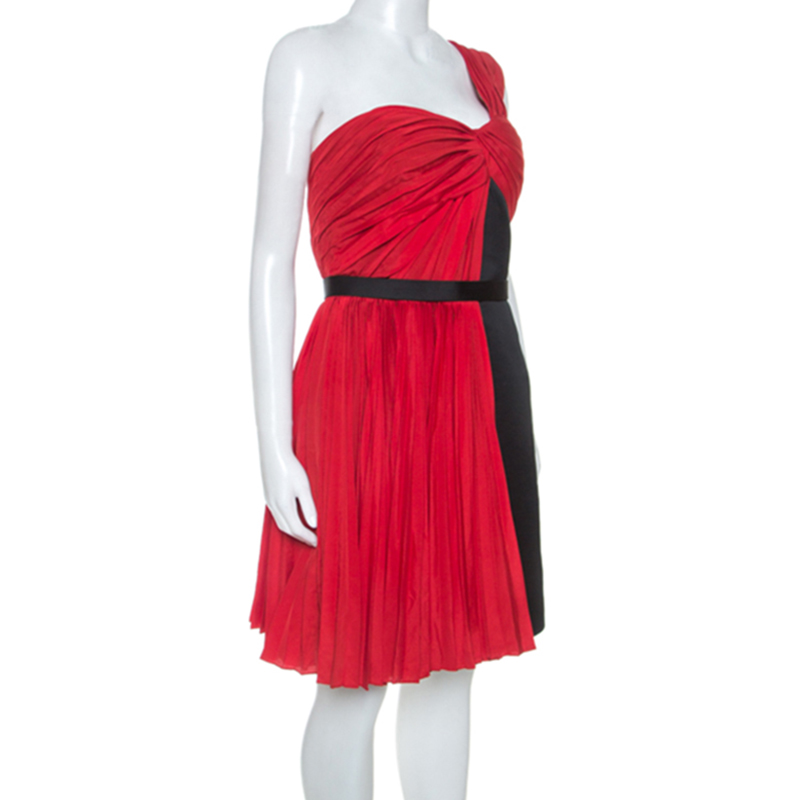 Pre-owned Jason Wu Red Crepe Pleated One Shoulder Dress L