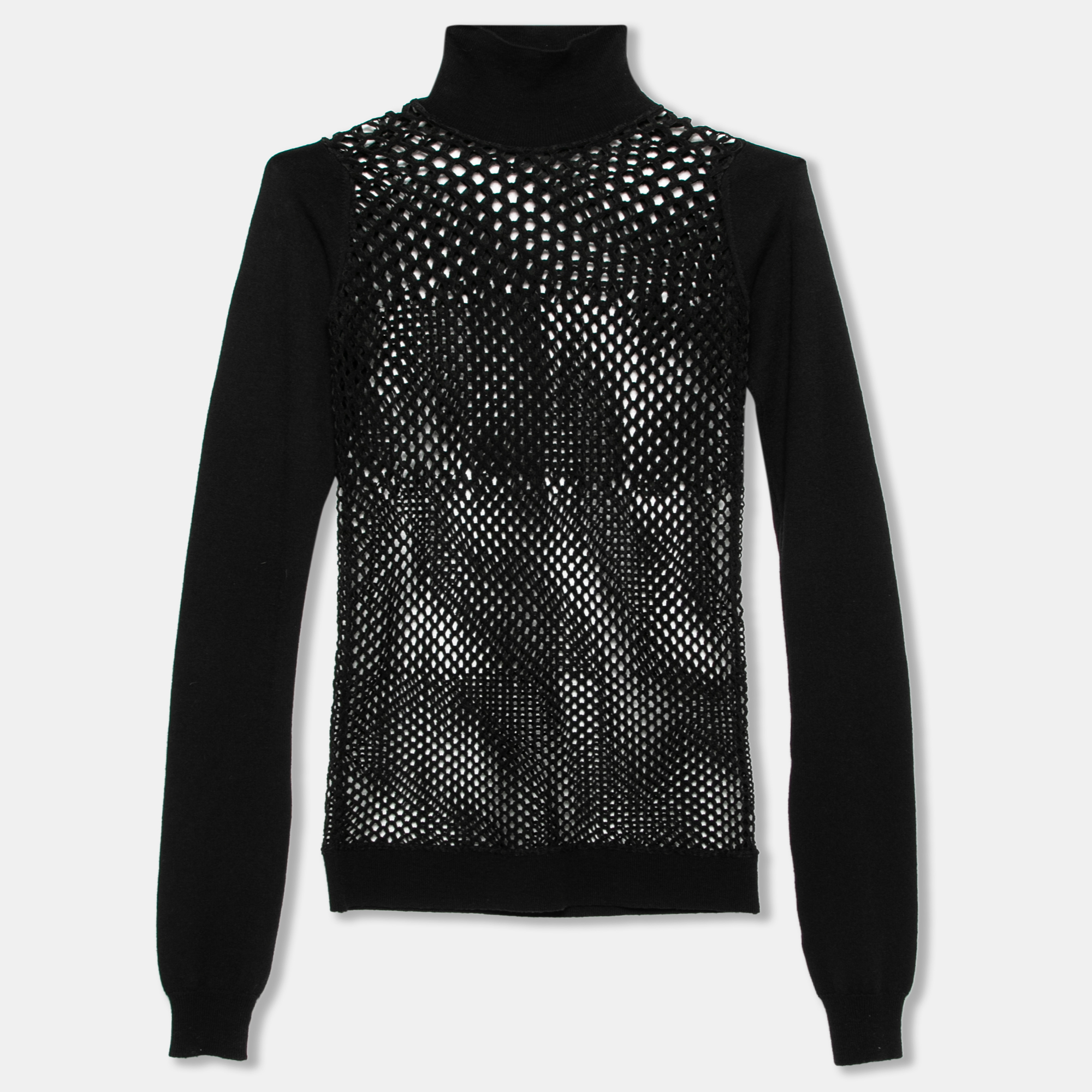 

Jean Paul Gaultier Maille Black Patterned Open Knit Long Sleeve Sweater S