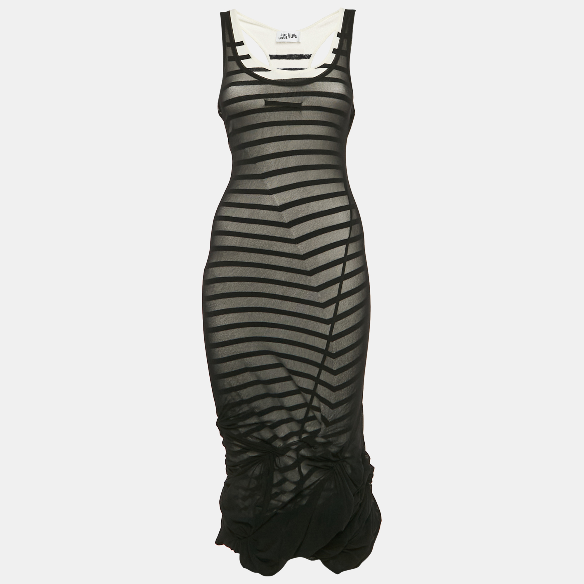 

Jean Paul Gaultier Black Stretch Mesh and Jersey Pleated Midi Dress XS