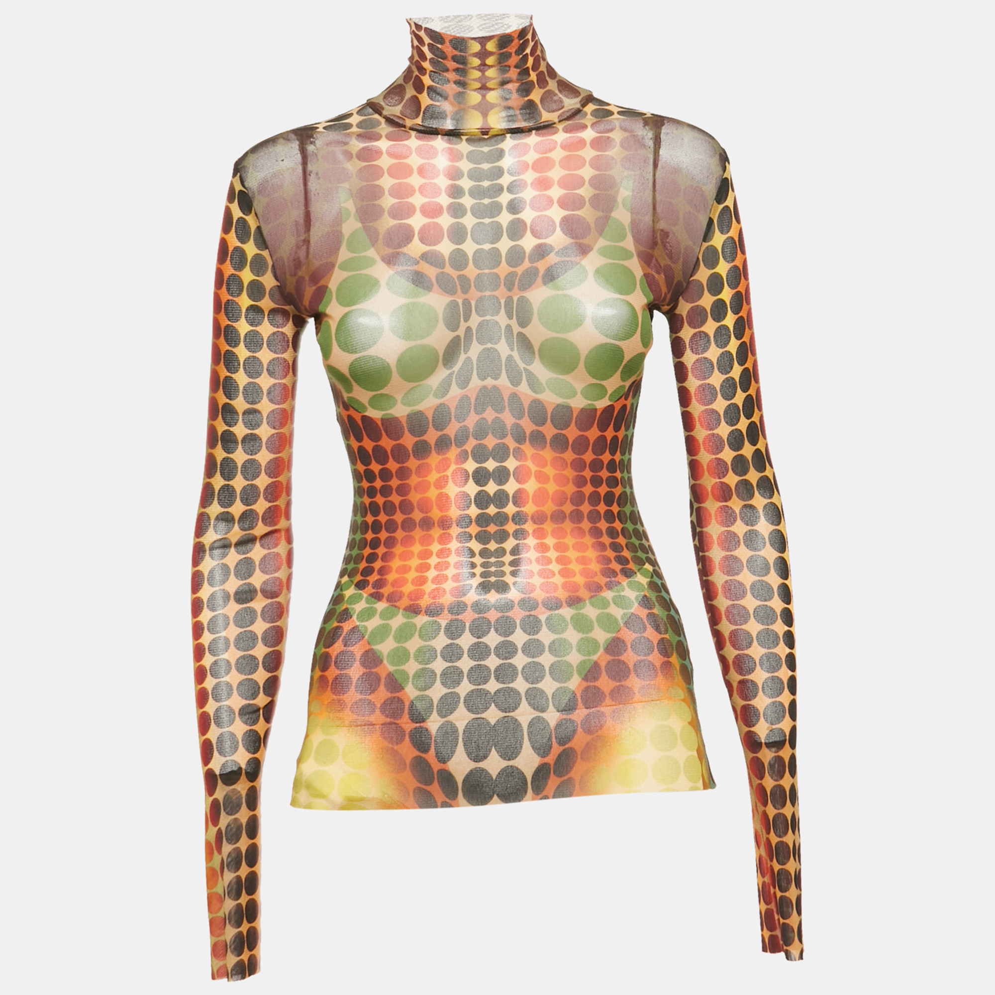 

Jean Paul Gaultier Multicolor Dot-Print Stretch Mesh Sheer Top S
