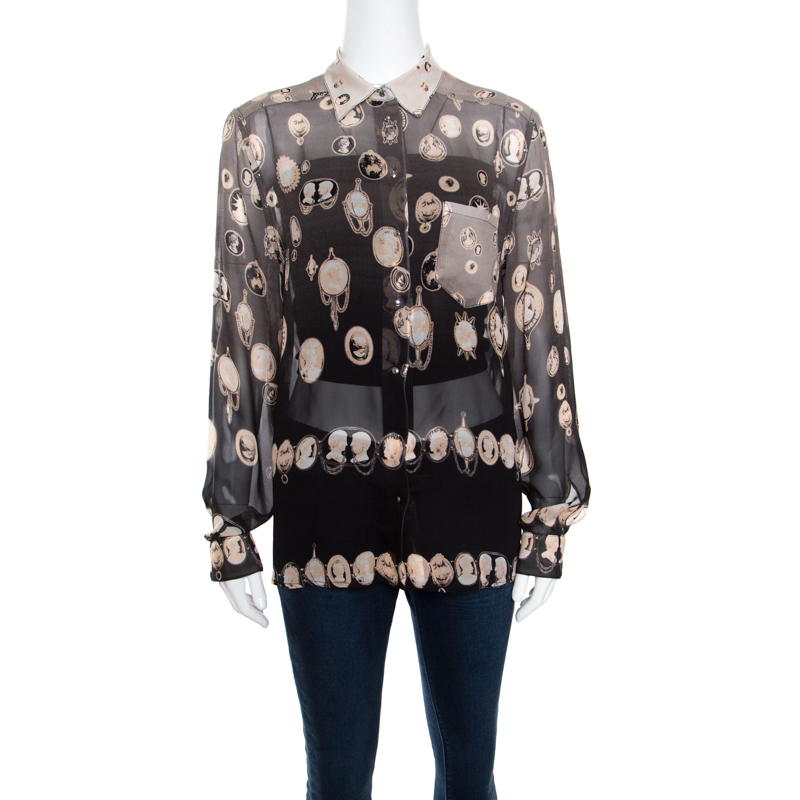 Jean Paul Gaultier Victorian Printed Sheer Silk Studded Shirt M
