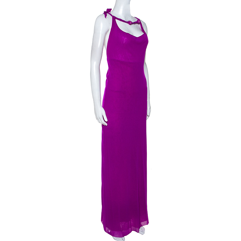 

Jean Paul Gaultier Soleil Purple Stretch Beaded Neck Detail Maxi Dress