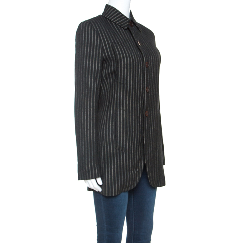 

Jean-Paul Gaultier Femme Vintage Black Striped Wool Blend Blazer