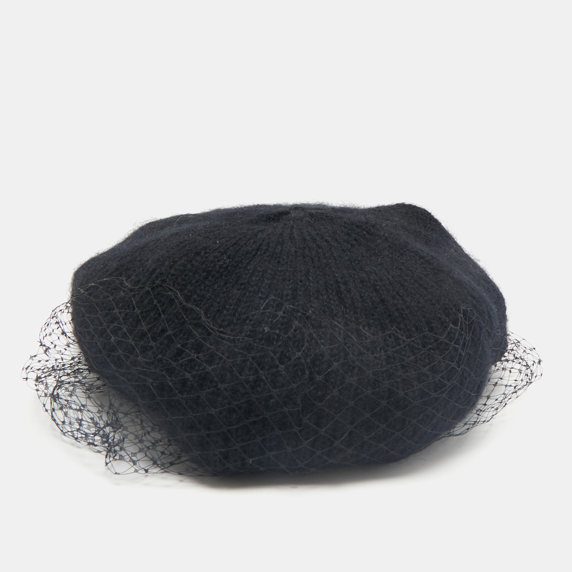 

Jennifer Behr Black Wool Knit Veil Trim Beanie