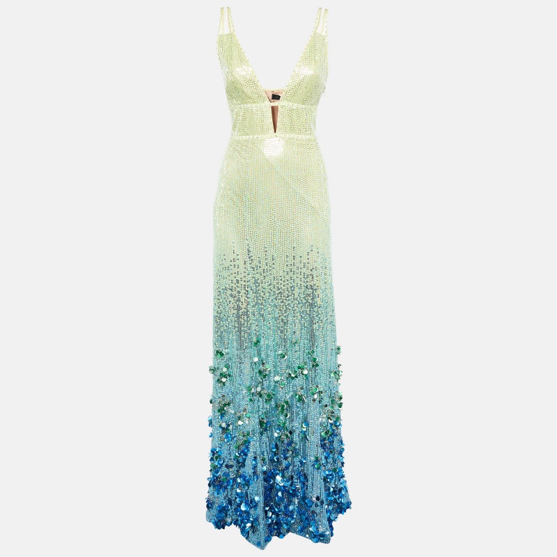 Jenny Packham Citrus Kingfisher Yellow Sequin Sleeveless Gown S