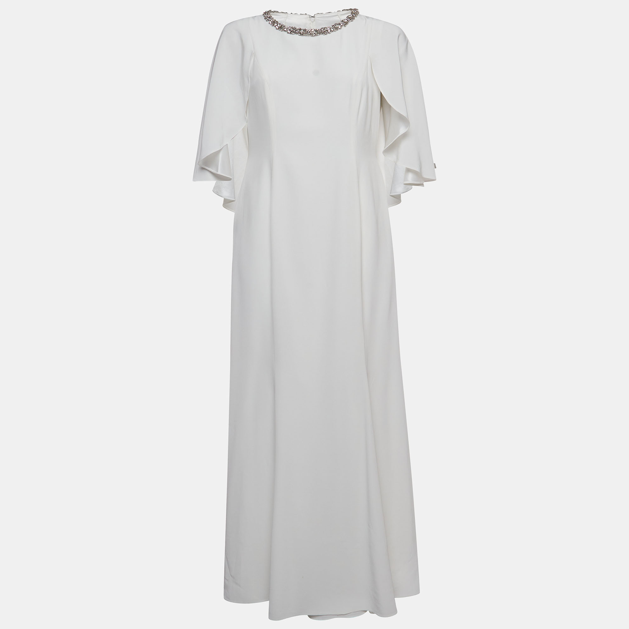 

Jenny Packham White Satin Crystal Embellished Neck Wedding Gown