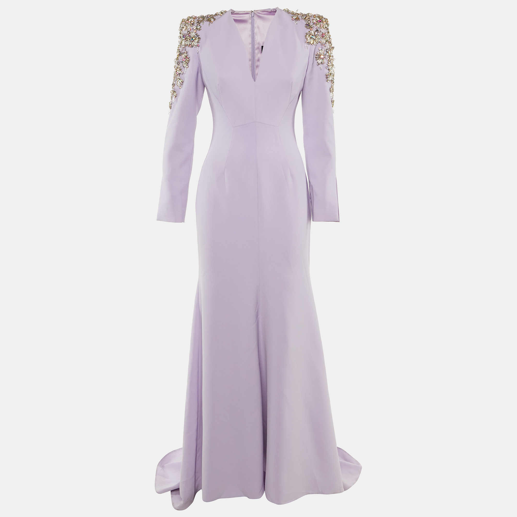 

Jenny Packham Lavender Crepe Embellished Shoulder Gown S, Purple