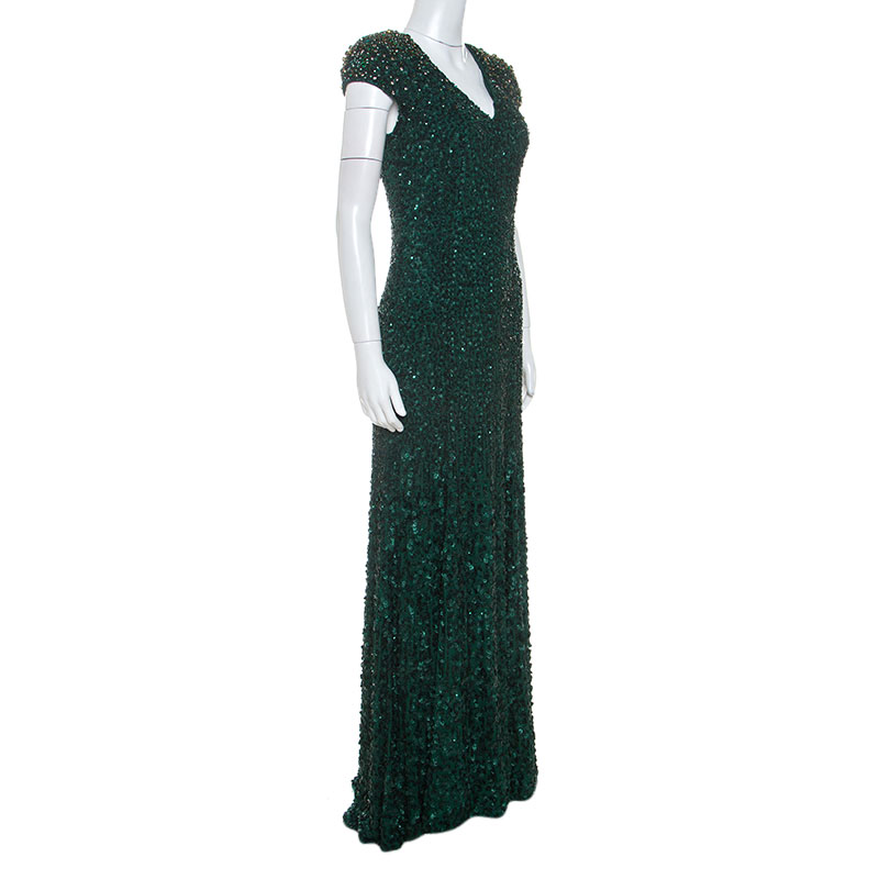 

Jenny Packham Green Embellished Matador Evening Gown
