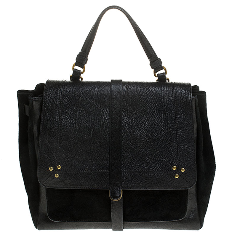 Jerome Dreyfuss Black Leather and Suede Edouard Top Handle Bag