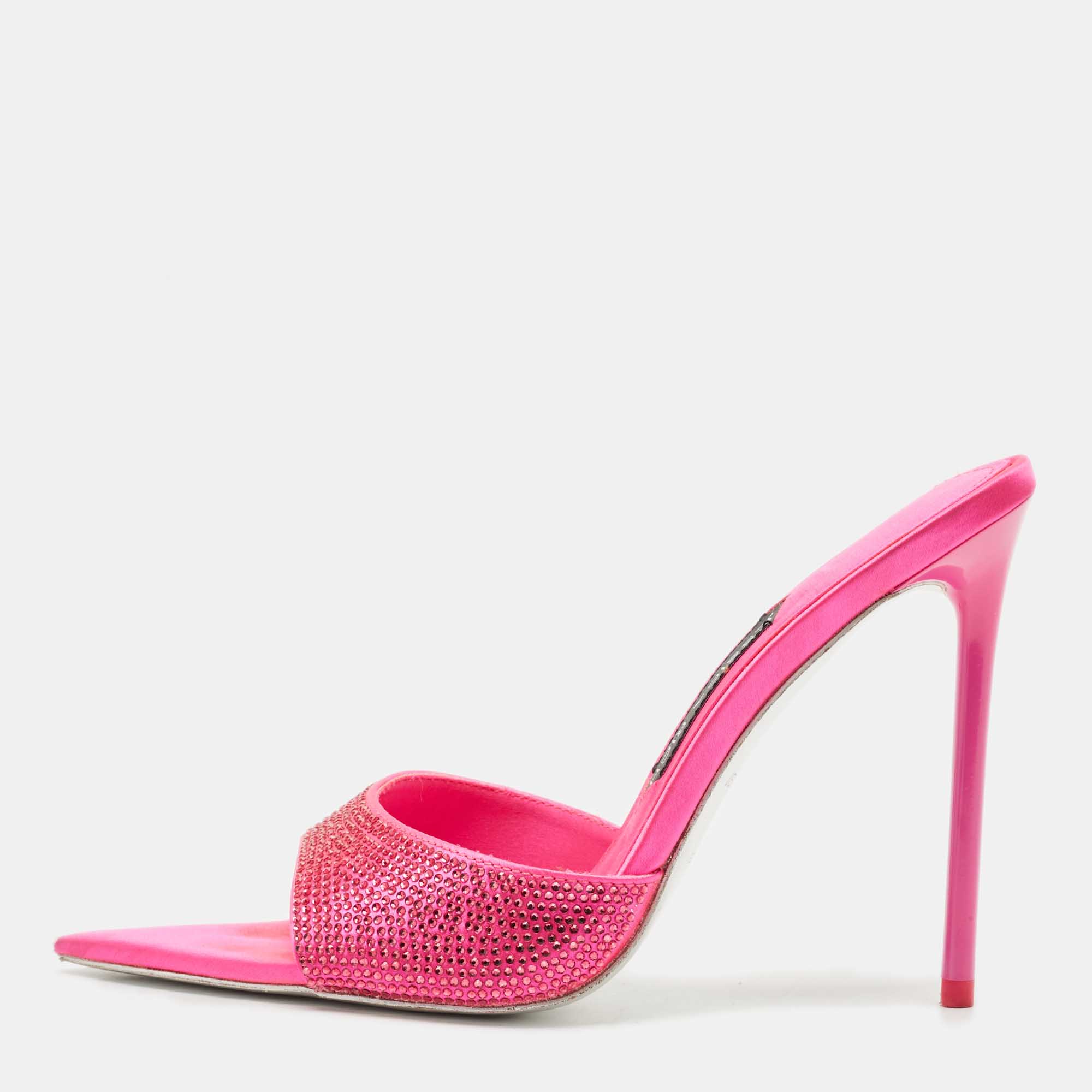 Pre-owned Jessica Rich Fuchsia Satin Imani Slide Sandals Size 37 In Pink