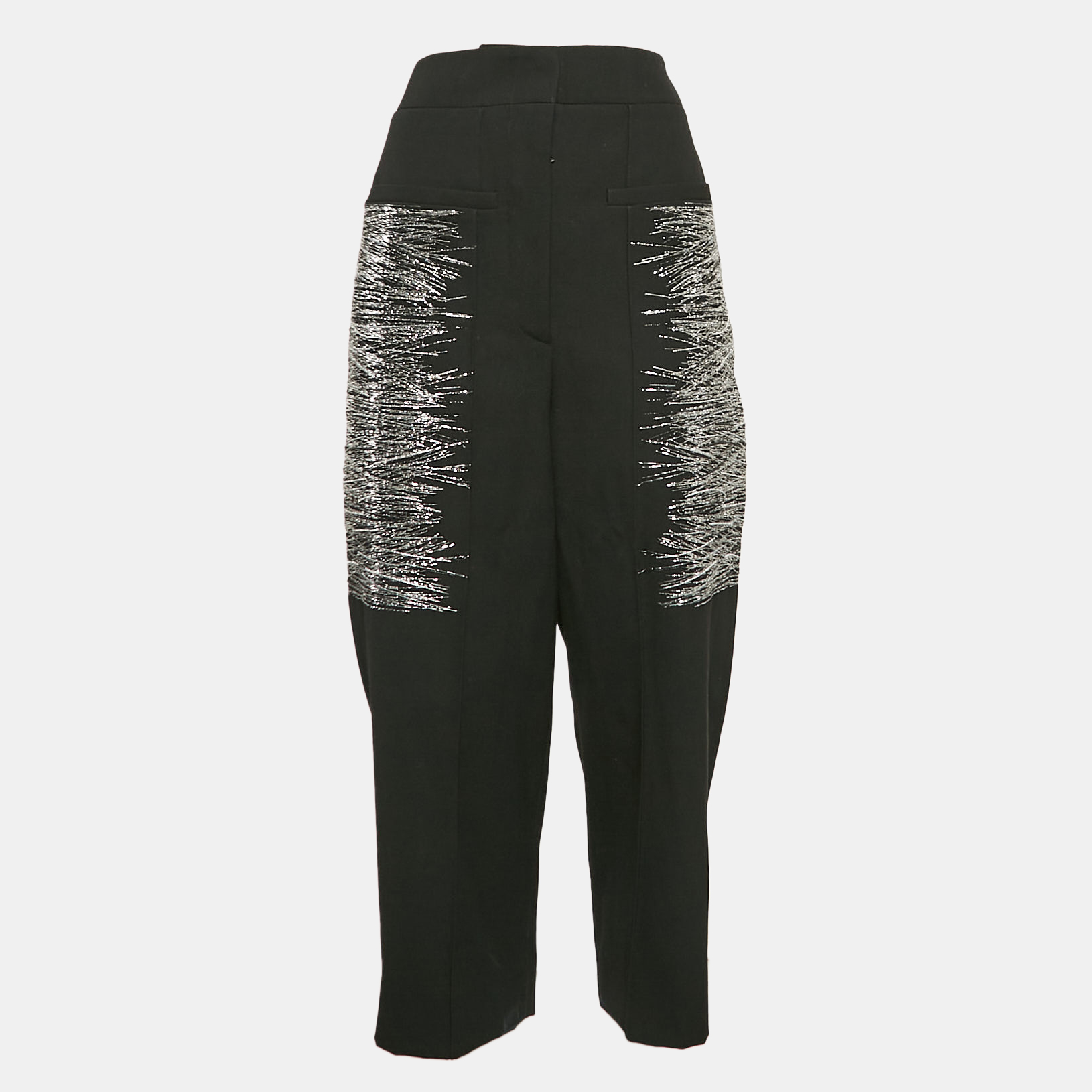 

Jil Sander Black Metallic Embroidered Wool Straight Trousers S