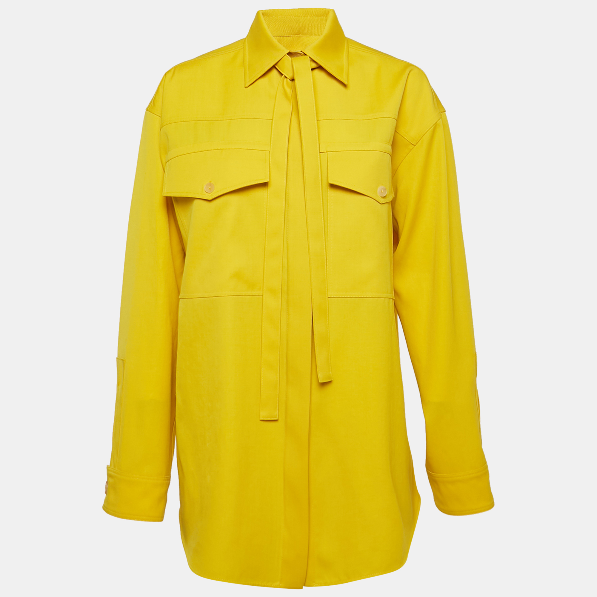 

Jil Sander Yellow Wool Gabardine Oversized Tie-Up Neck Detail Shirt S