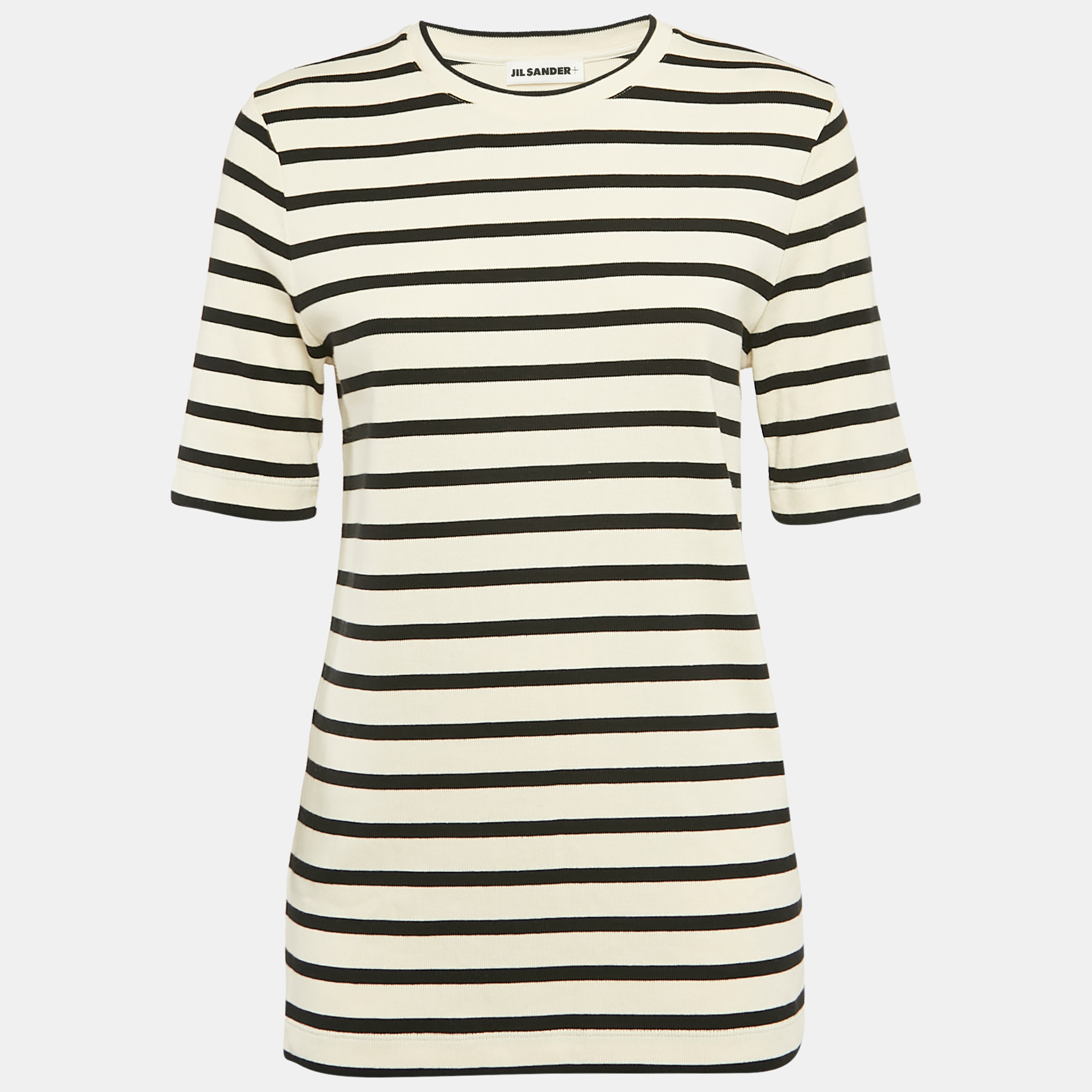 

Jil Sander Cream/Black Striped Cotton Rib Knit T-shirt L