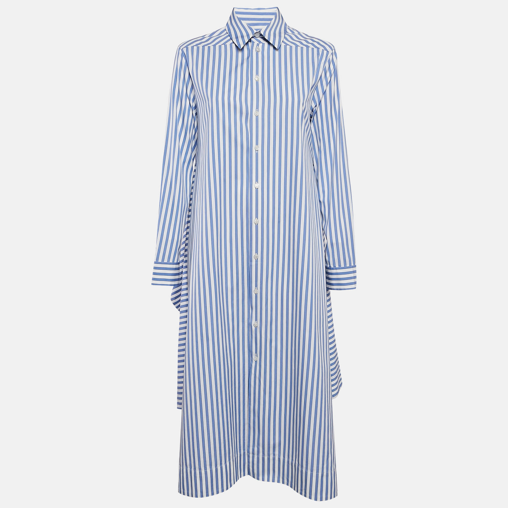 

Jil Sander White/Blue Stripe Cotton Button Front Shirt Dress S