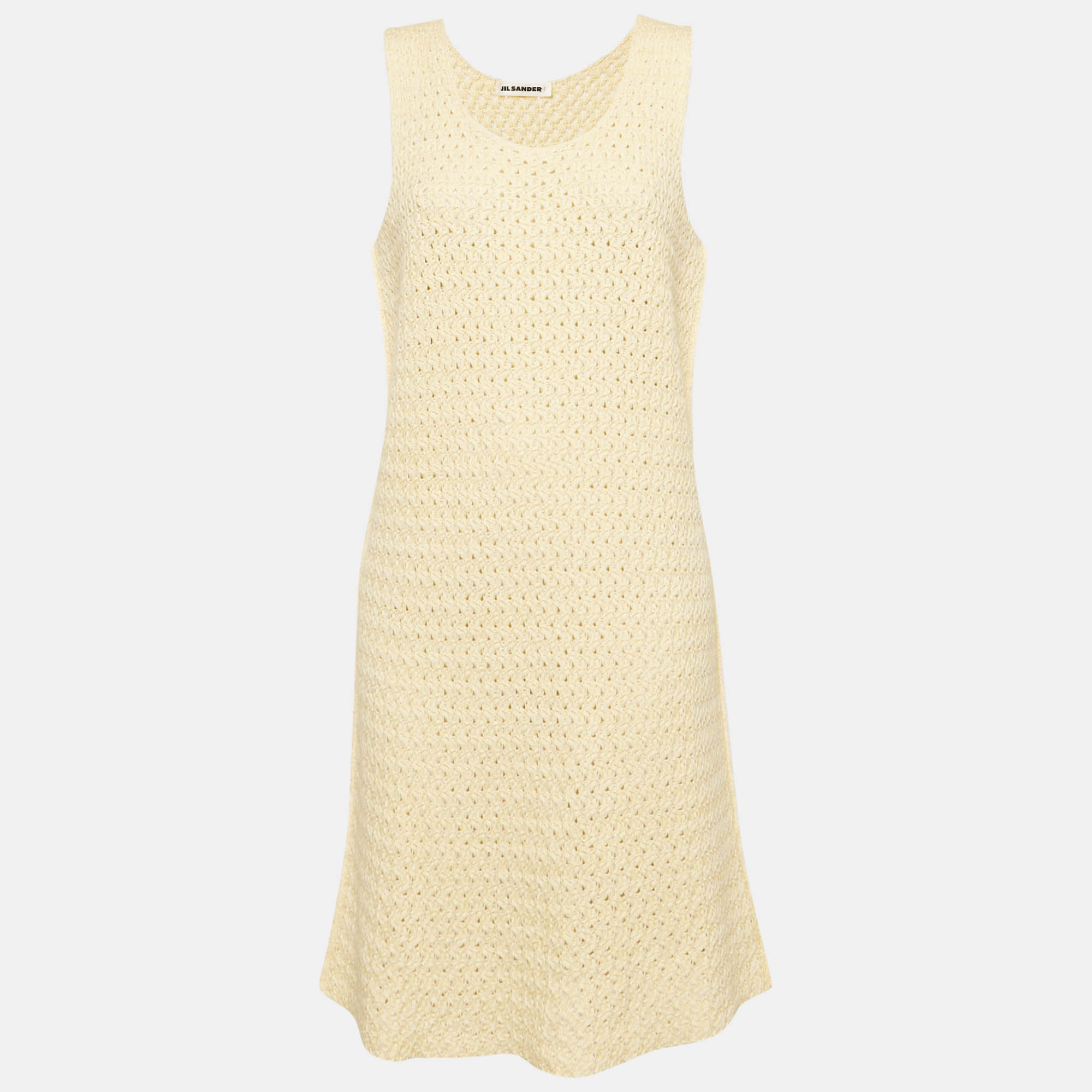 

Jil Sander Yellow Crochet Knit Short Sleeveless Dress L