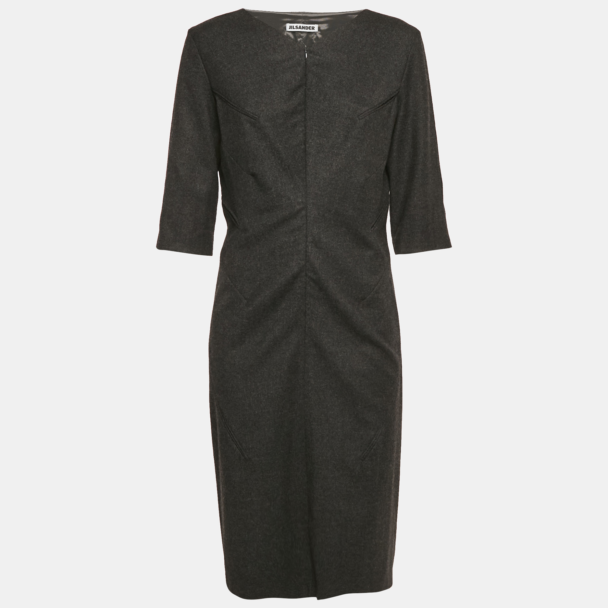 

Jil Sander Grey Wool V-Neck Sheath Dress L