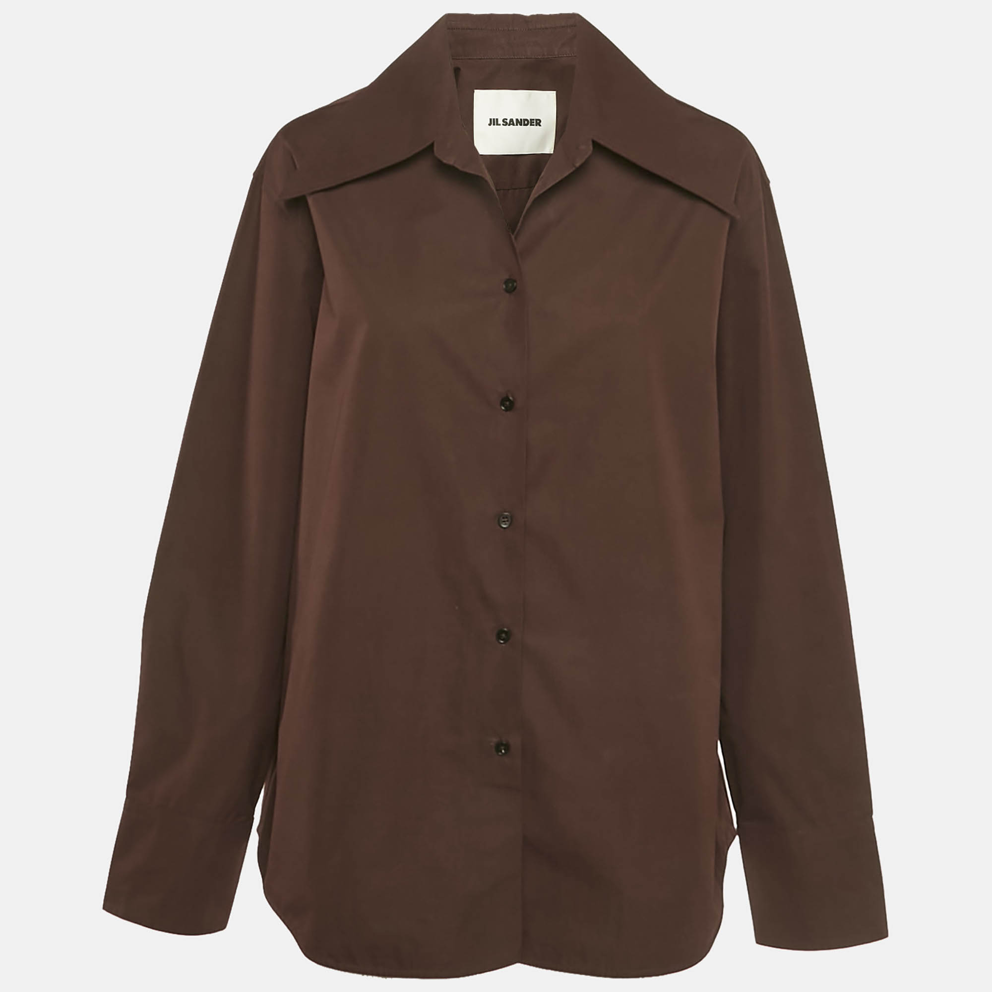 Pre-owned Jil Sander Brown Cotton Pointed Collar Shirt S