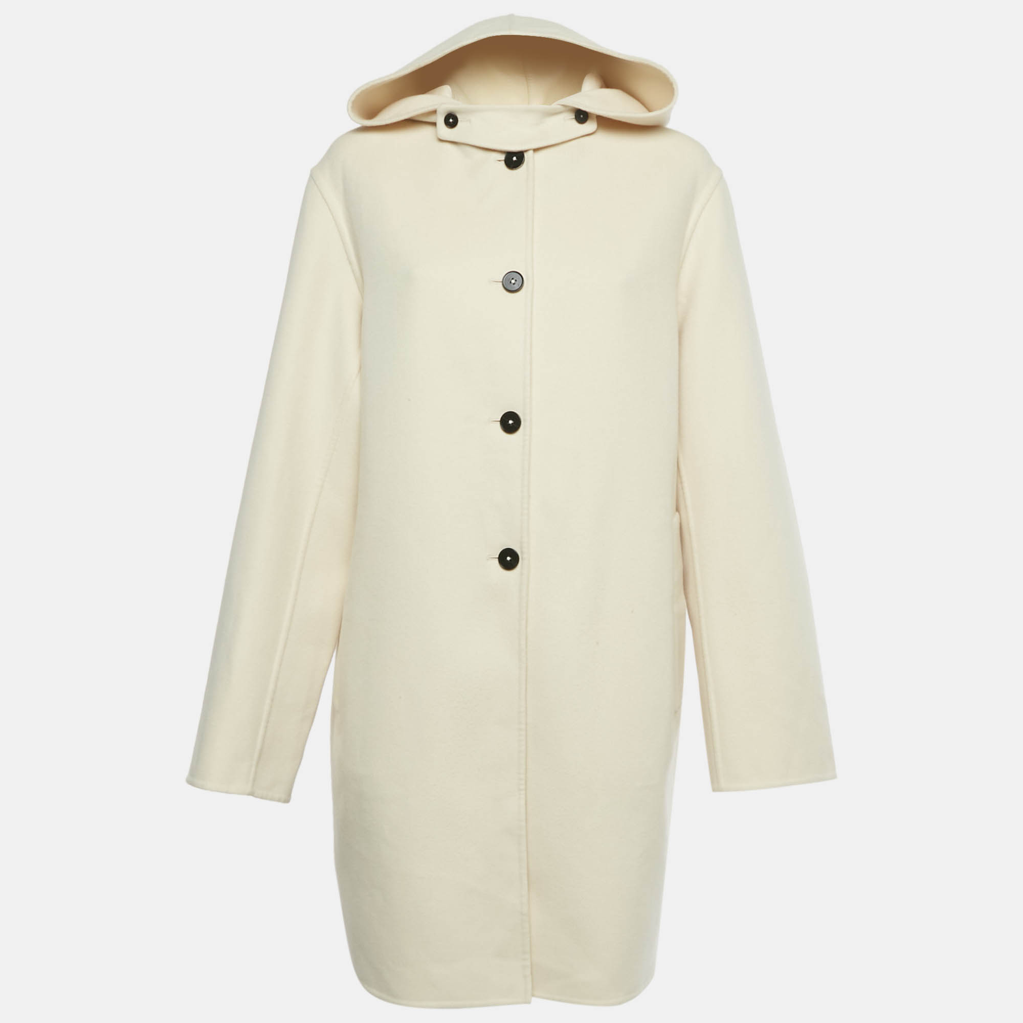 

Jil Sander Cream Cashmere Felt Hooded Coat M