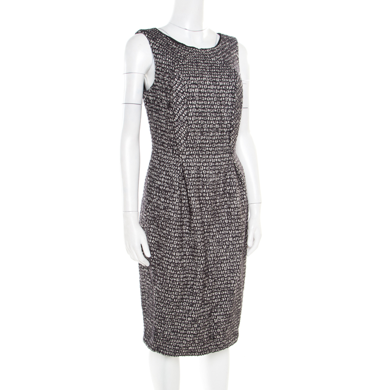 

Jil Sander Monochrome Alpaca Wool Blend Textured Sheath Dress, Black