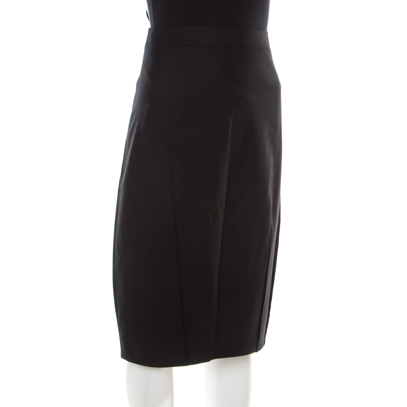 

Jil Sander Black Wool Pleat Detail Pencil Skirt