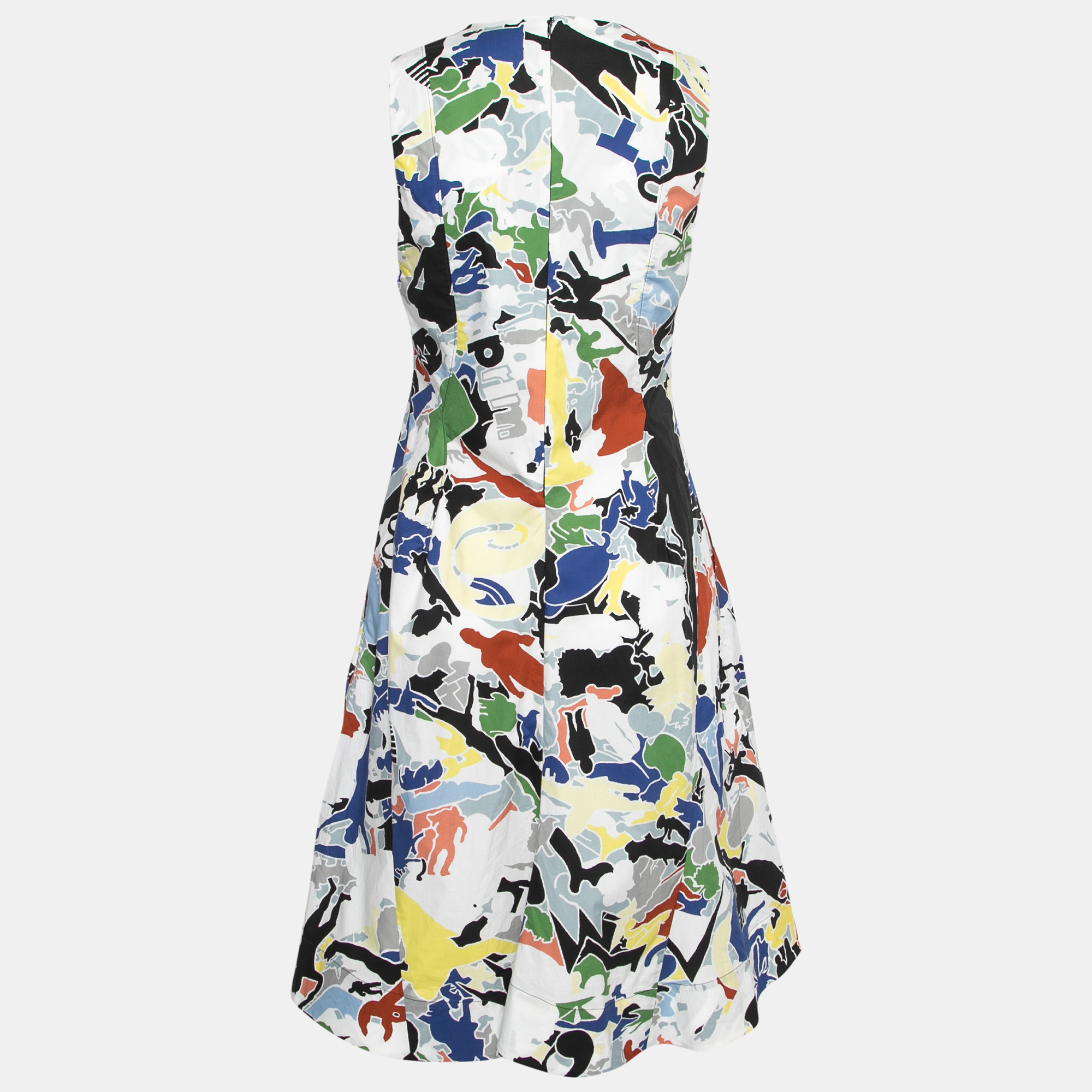 

Jil Sander Multicolor Abstract Print Cotton Sleeveless Flared Dress