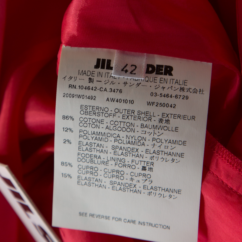 Pre-owned Jil Sander Coral Pink Cotton Zip Front Midi Dress M