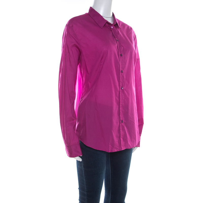 

Jil Sander Magenta Pink Cotton and Silk Long Sleeve Shirt