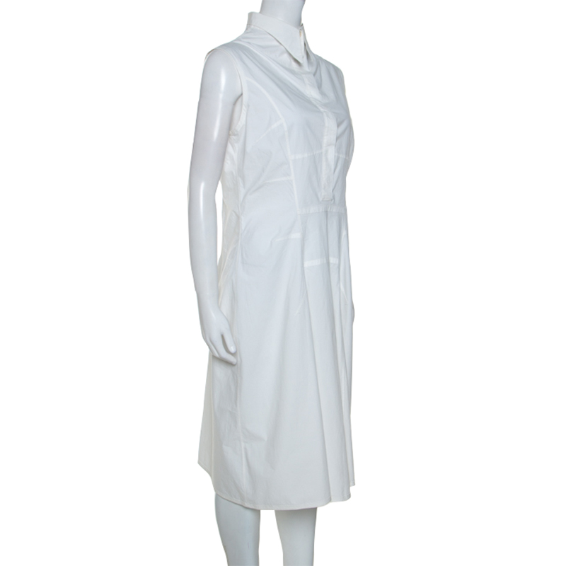 

Jil Sander White Stretch Cotton Sleeveless Midi Dress