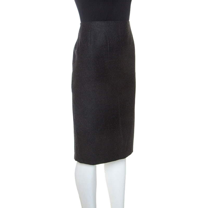

Jill Sander Grey Virgin Wool and Cashmere Blend Sheath Skirt