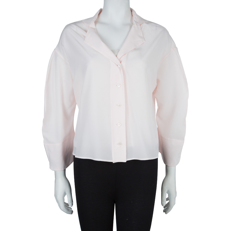 

Jil Sander Pale Pink Long Sleeve Oversized Silk Blouse