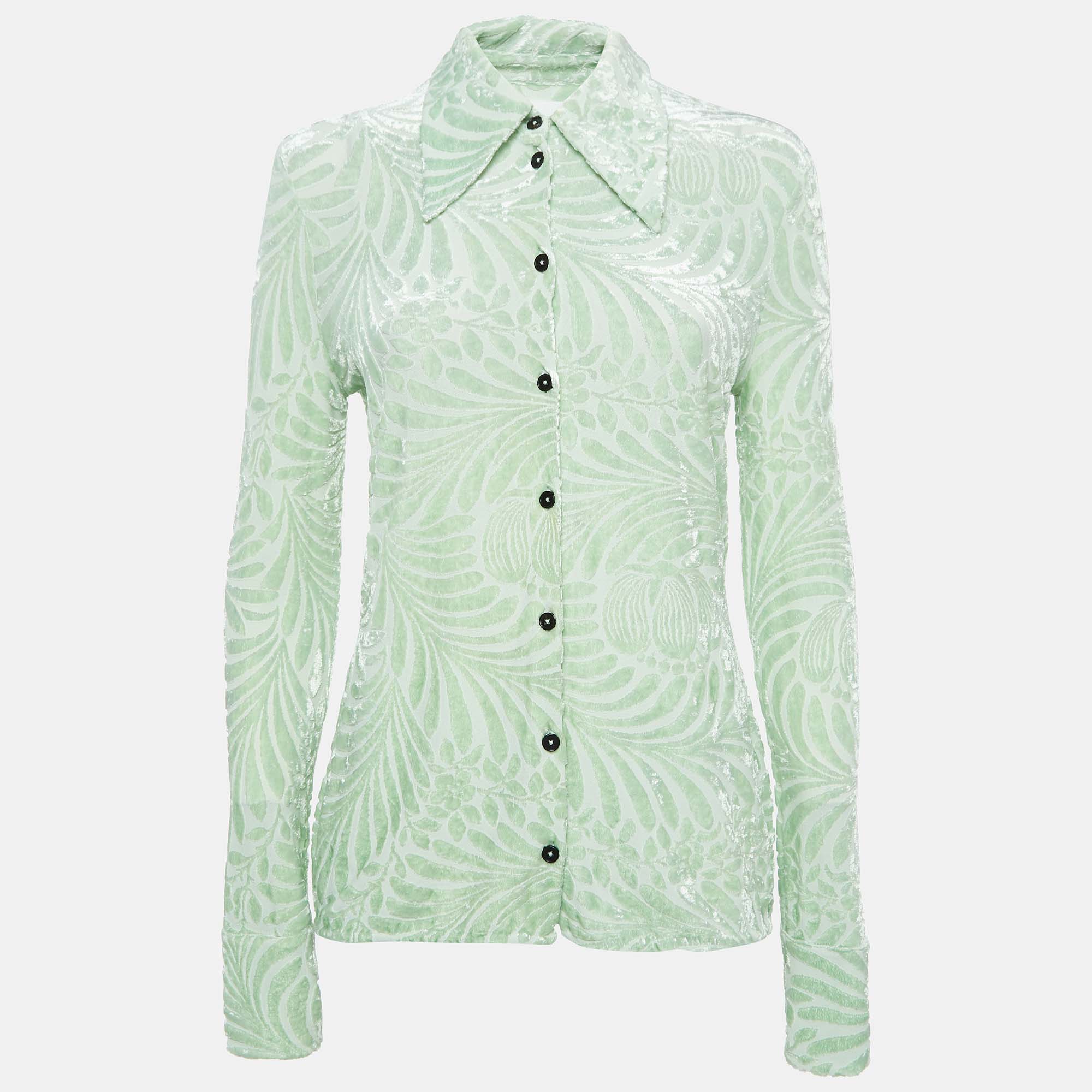 

Jil Sander Green Embossed Velvet Shirt