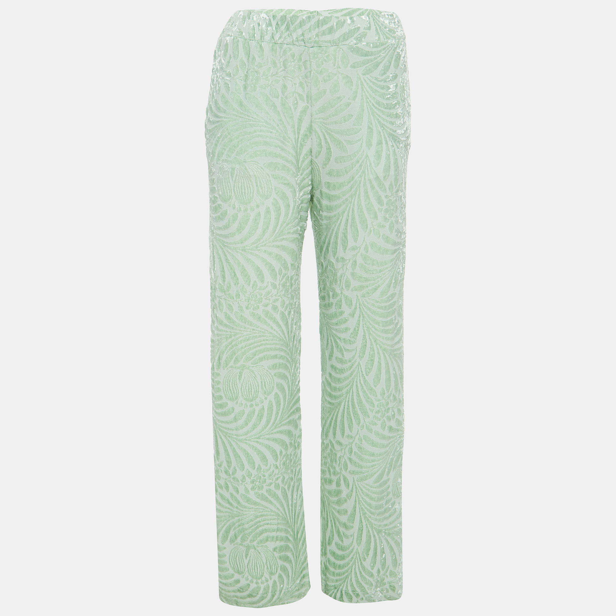 

Jil Sander Green Embossed Velvet Wide Log Trousers XS