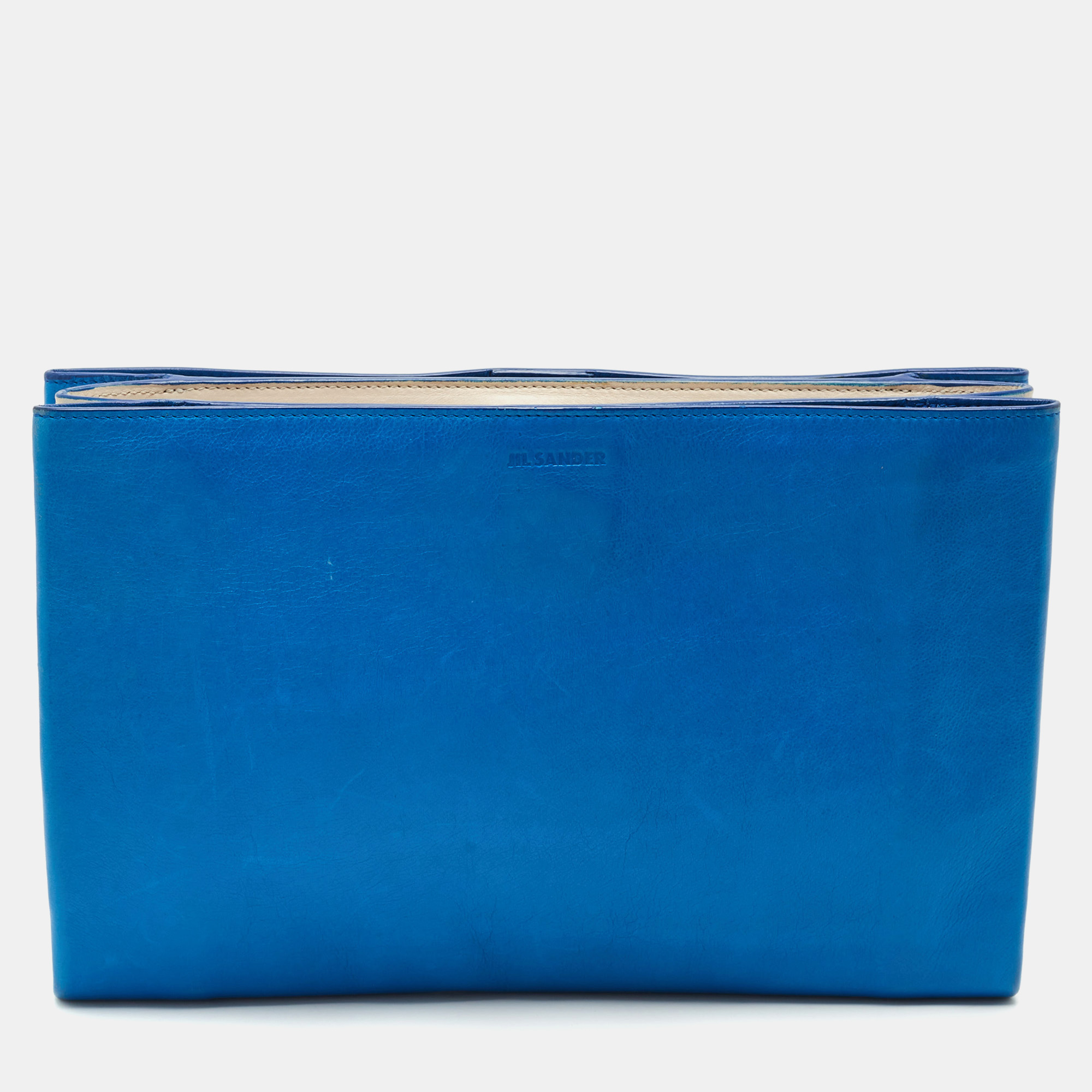 

Jil Sander Blue/Off White Leather Triple Compartment Clutch