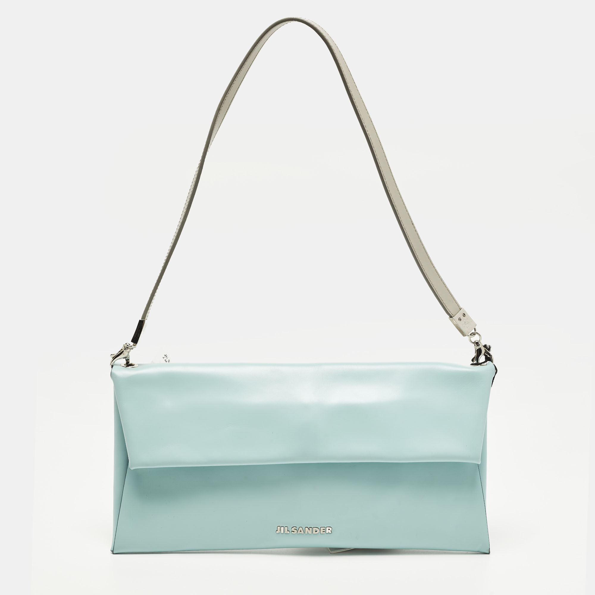 

Jil Sander Blue/Grey Leather Flap Clutch Bag