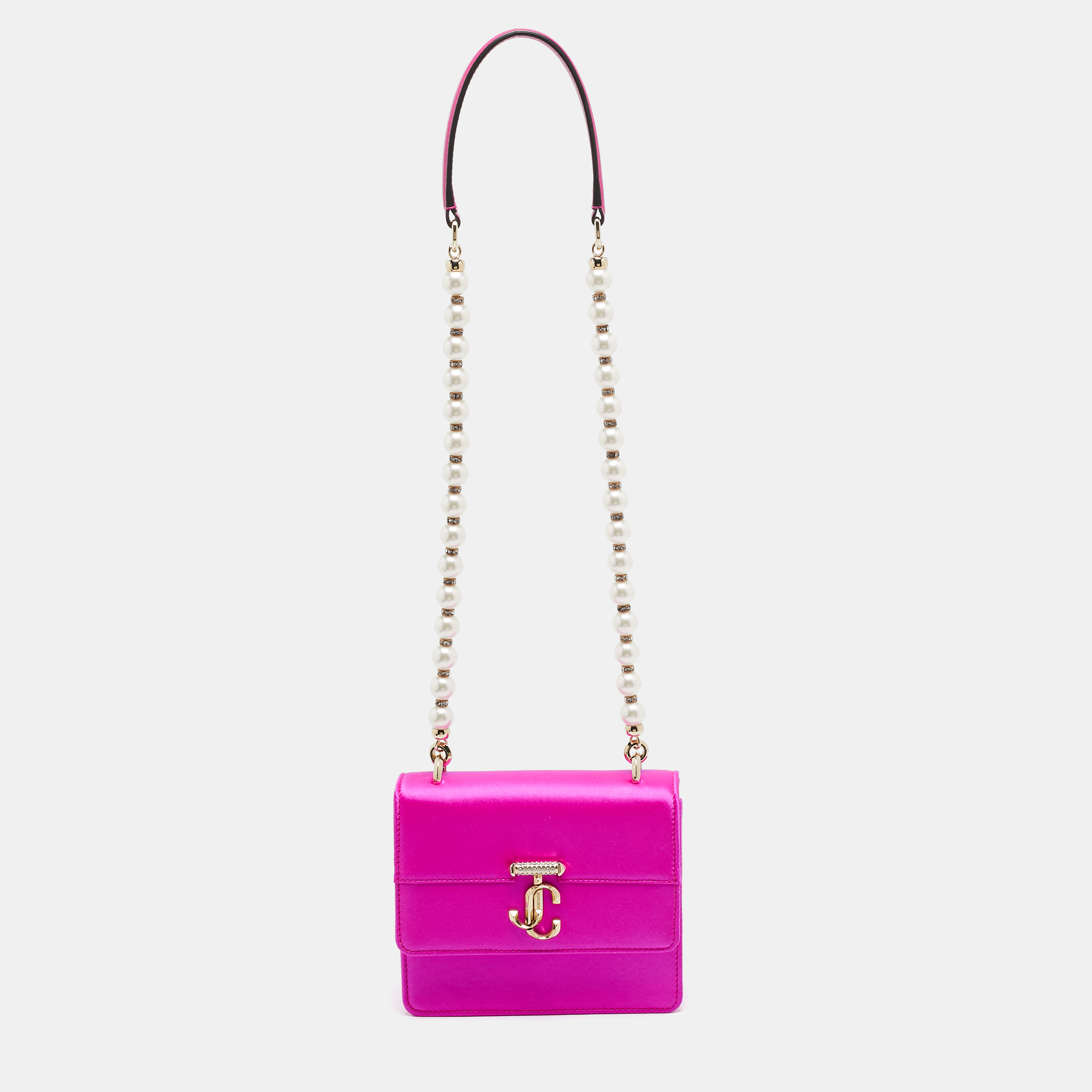 

Jimmy Choo Fuchsia Satin Varenne Pearl Embellished Shoulder Bag, Pink