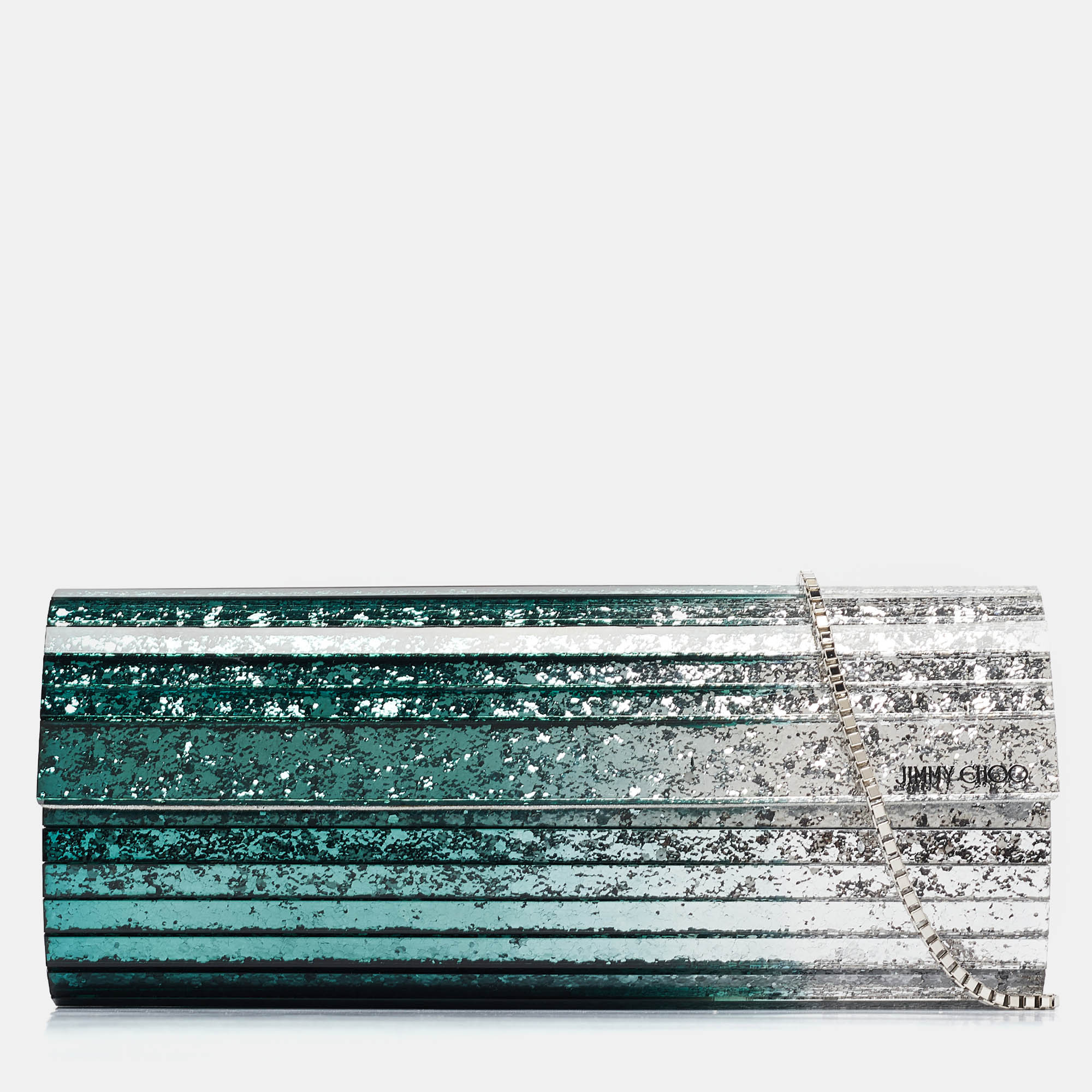 

Jimmy Choo Green/Silver Glitter Acrylic Sweetie Chain Clutch