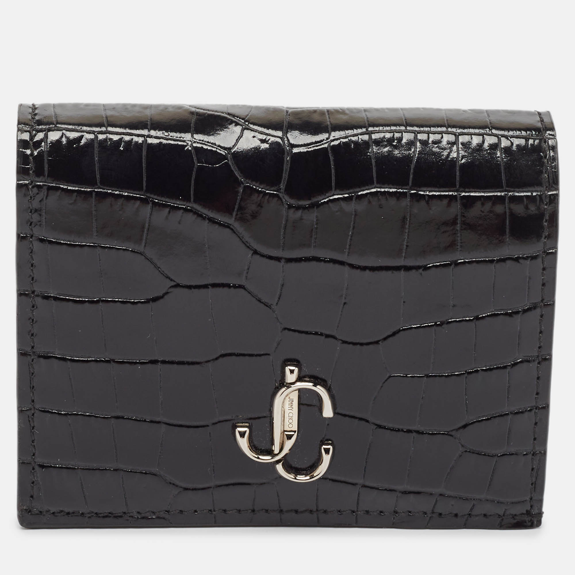 

Jimmy Choo Black Croc Embossed Leather Hanne Card Case