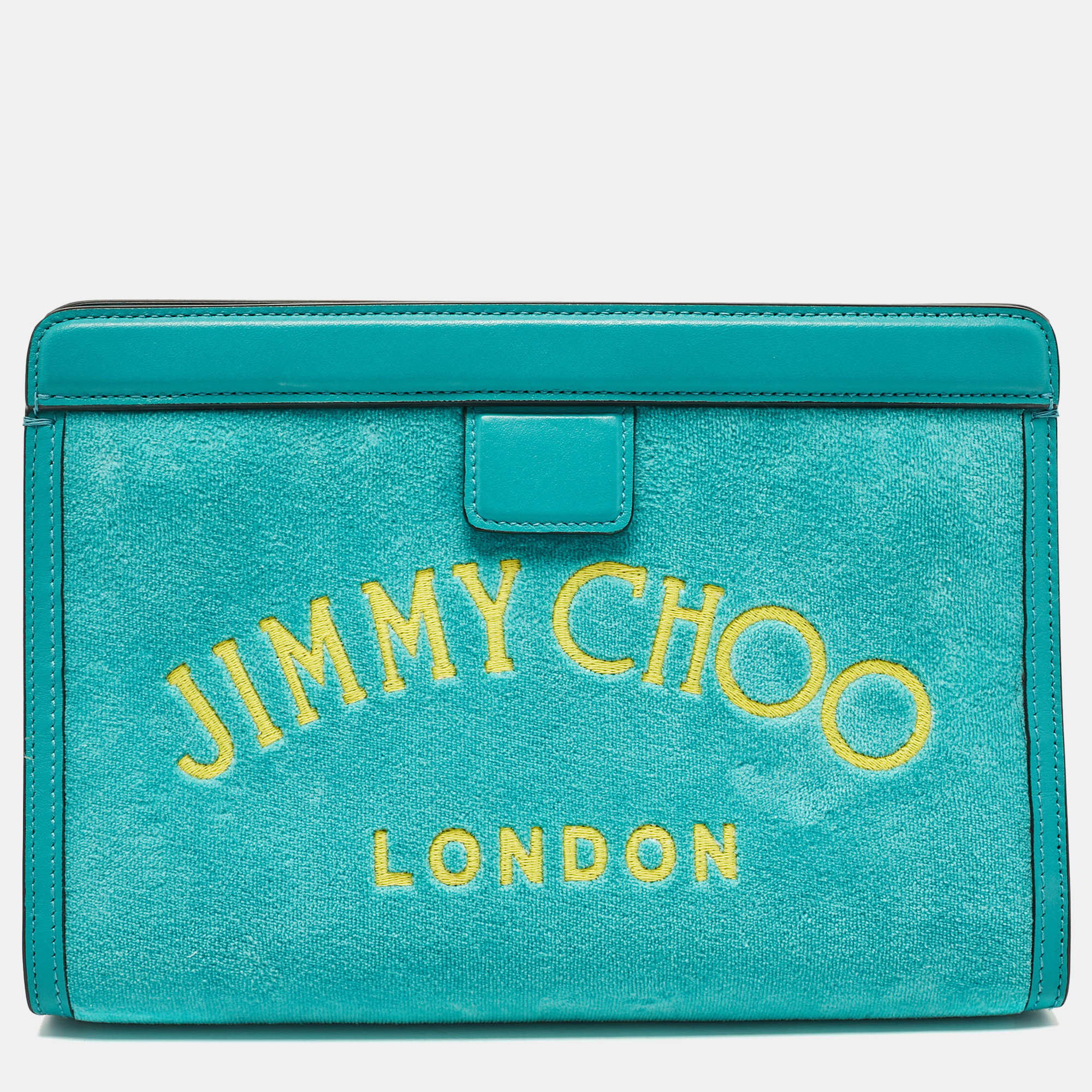 

Jimmy Choo Turquoise Velvet and Leather Varenne Clutch, Green